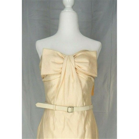 Issue New York Bow Sleeveless Strapless Shimmer Light Gold Mini Dress Women's 4 - Picture 2 of 8